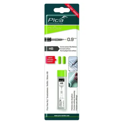 Комплект грифелей 7030/SB для карандаша Pica-FINE Dry 7070 (24 шт, средней жесткости HB) и ластики (2 шт)